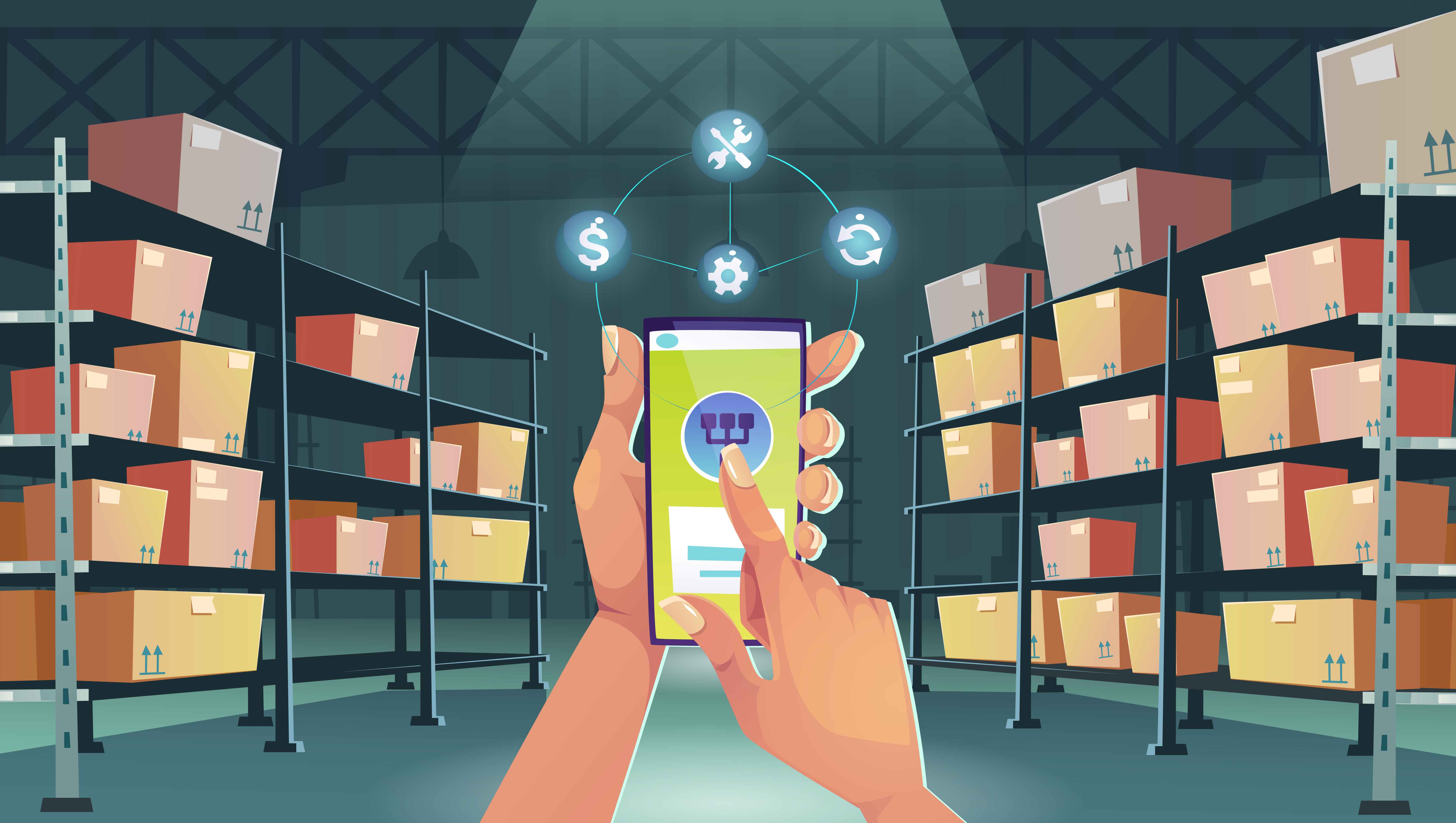 In a future where AI and robots handle menial tasks, everything is connected to the smartphone—just a button away.