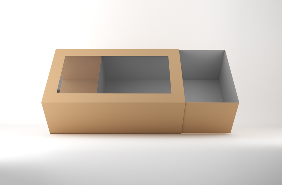 Brown boxes with gray interiors, ideal for showcasing open packaging concepts and spatial design.