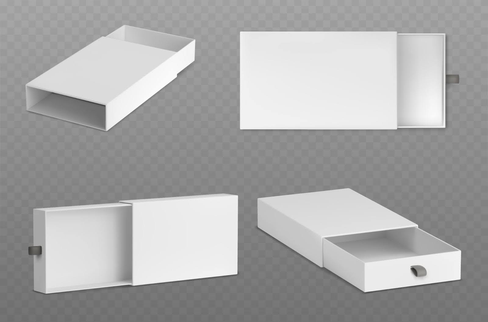 Realistic render of drawer box in white, ideal for premium packaging and product presentation.