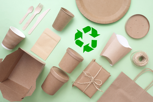 Various kinds of paper and kraft paper packaging with recyclable icon